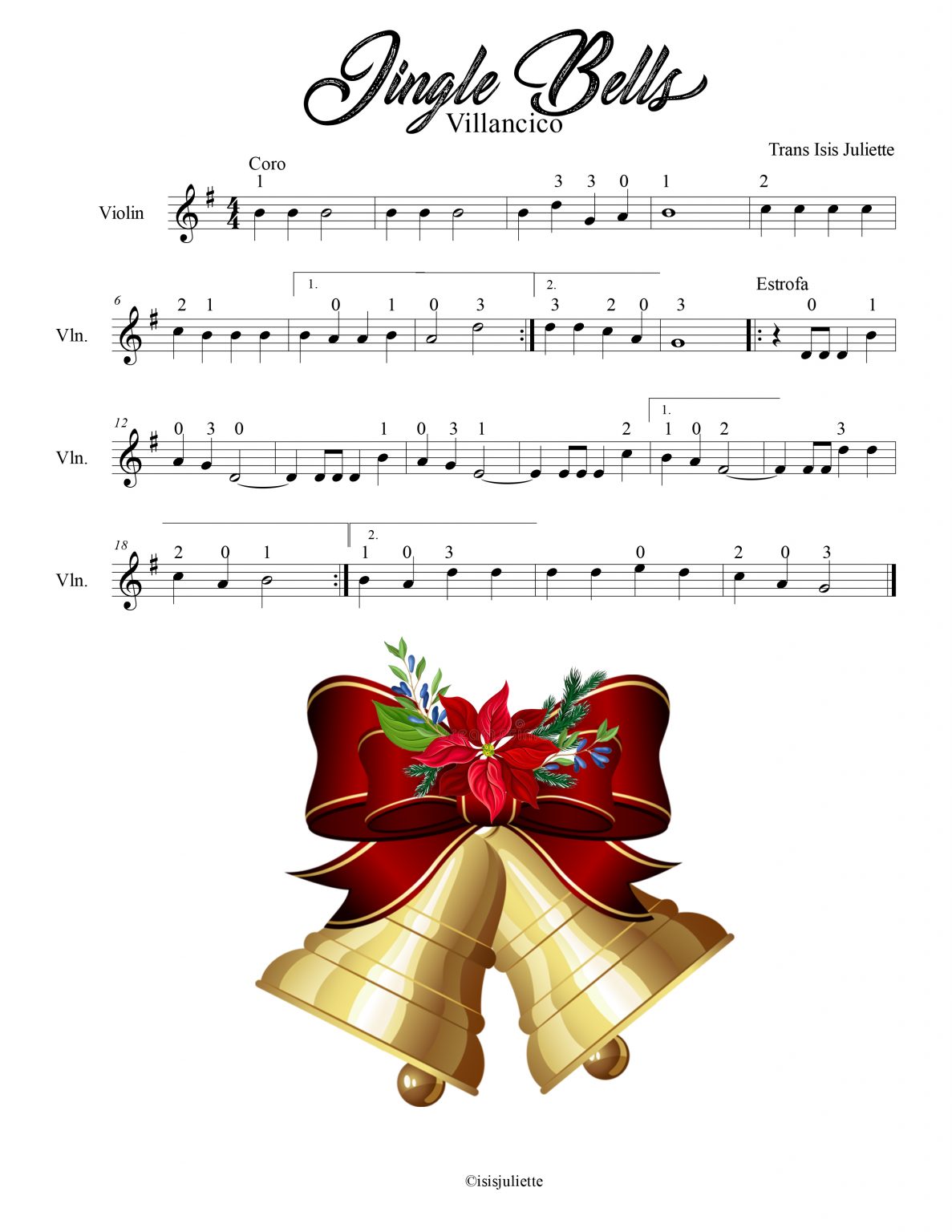 Partitura del Jingle Bells (Villancico) para Violín o flauta (Música de